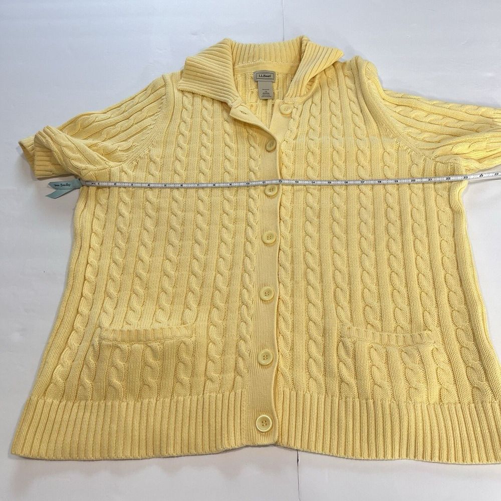 LL Bean Yellow Button Cotton Cable Short Sleeve Cardigan Sweater 1X Pockets - Picture 5 of 7